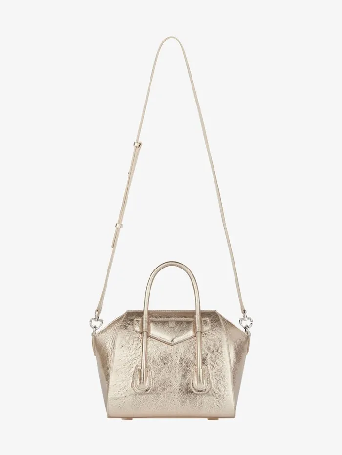 Givenchy Mini Antigona Lock Bag In Laminated Leather Dusty Golden Women Crossbody Bags Givenchy Mini Antigona Lock Bag In Laminated Leather Dusty Golden Women Crossbody Bags