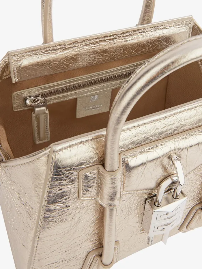 Givenchy Mini Antigona Lock Bag In Laminated Leather Dusty Golden Women Crossbody Bags Givenchy Mini Antigona Lock Bag In Laminated Leather Dusty Golden Women Crossbody Bags
