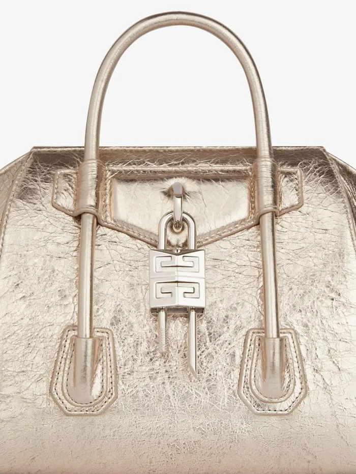 Givenchy Mini Antigona Lock Bag In Laminated Leather Dusty Golden Women Crossbody Bags Givenchy Mini Antigona Lock Bag In Laminated Leather Dusty Golden Women Crossbody Bags