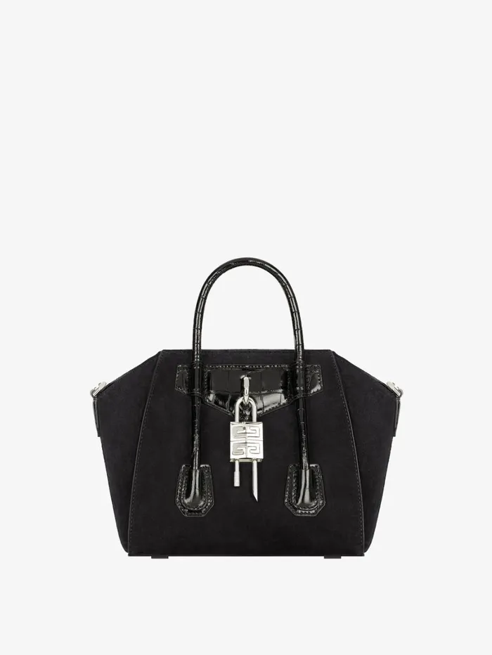 Givenchy Mini Antigona Lock Bag In Suede Black Women Crossbody Bags