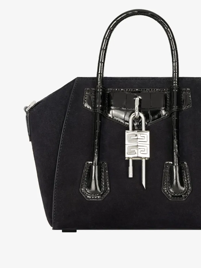 Givenchy Mini Antigona Lock Bag In Suede Black Women Crossbody Bags Givenchy Mini Antigona Lock Bag In Suede Black Women Crossbody Bags