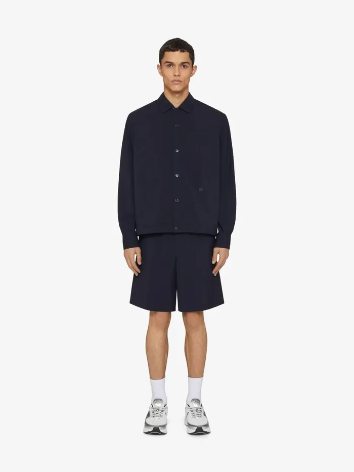 Givenchy Overshirt In Wool Poplin With 4G Detail Night Blue Men Shirts