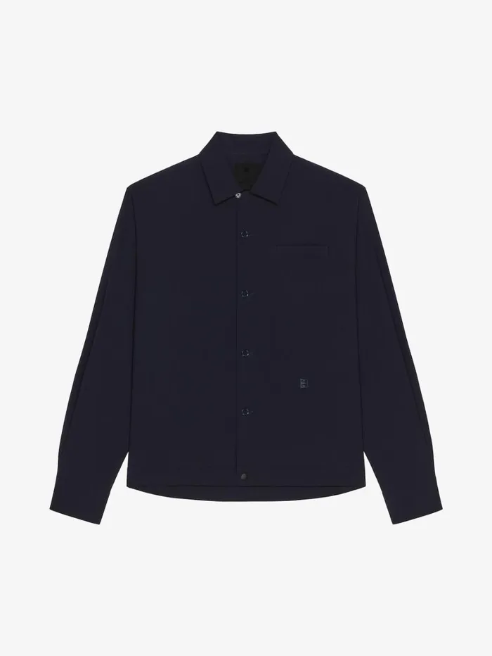 Givenchy Overshirt In Wool Poplin With 4G Detail Night Blue Men Shirts