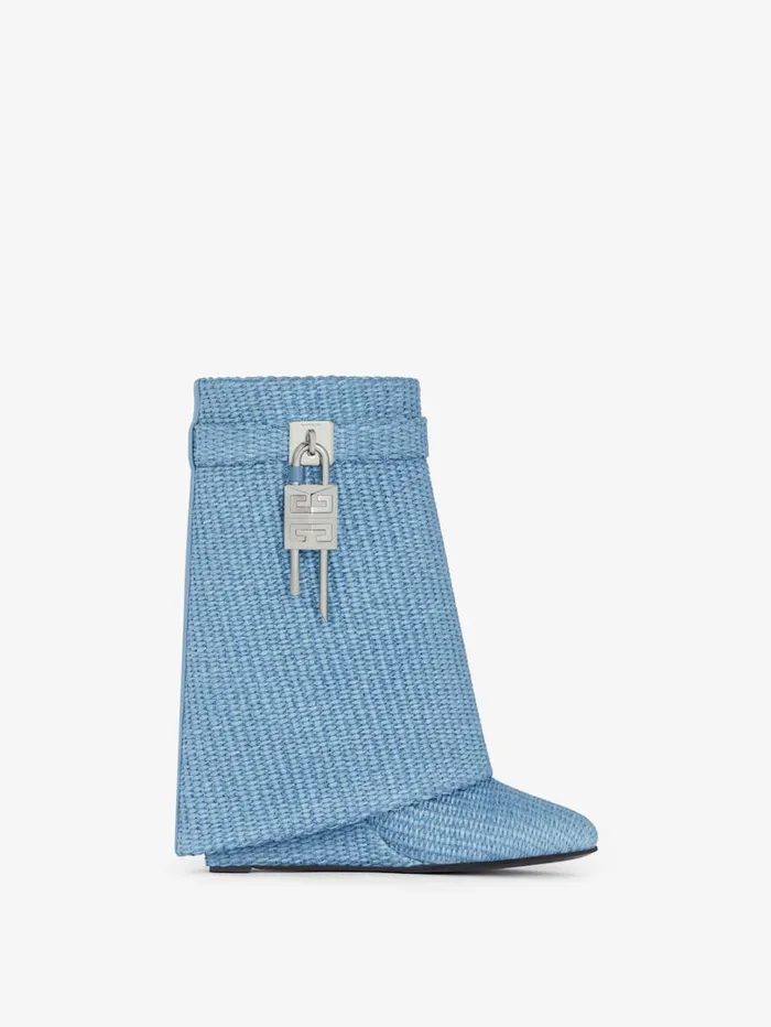 Givenchy Shark Lock Ankle Boots In Raffia Denim Blue Women Shark Lock