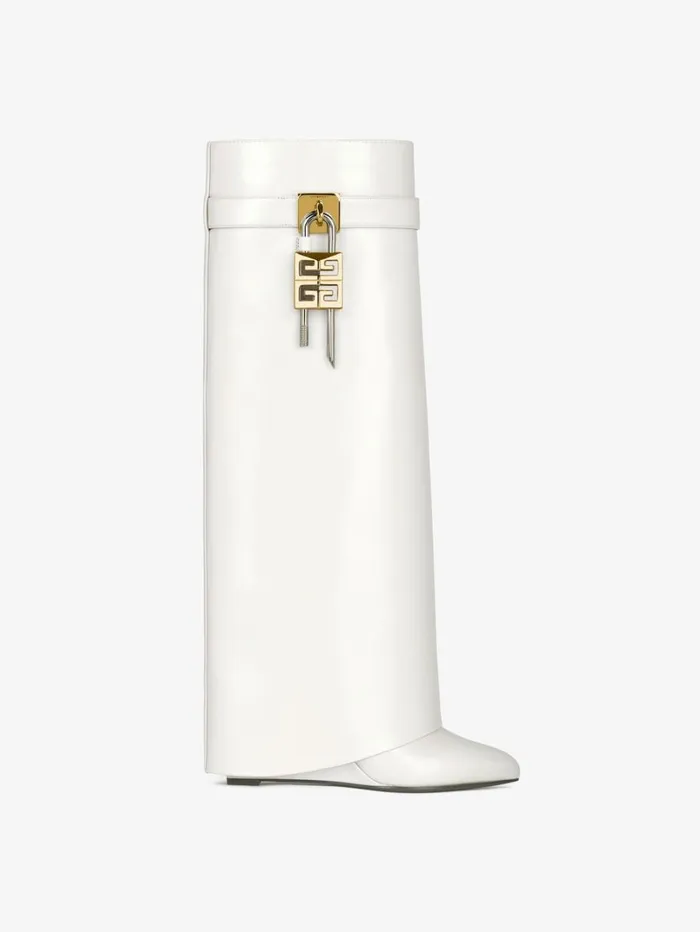 Givenchy Shark Lock Boots In Leather Ivory Women Shark Lock