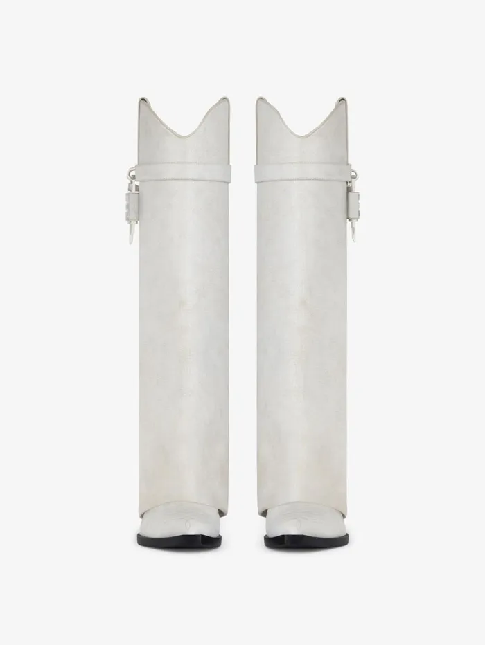 Givenchy Shark Lock Cowboy Boots In Aged Leather Ivory Women Shark Lock Givenchy Shark Lock Cowboy Boots In Aged Leather Ivory Women Shark Lock