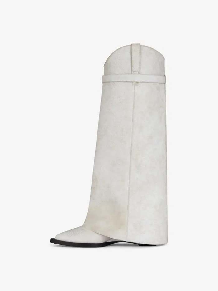 Givenchy Shark Lock Cowboy Boots In Aged Leather Ivory Women Shark Lock Givenchy Shark Lock Cowboy Boots In Aged Leather Ivory Women Shark Lock