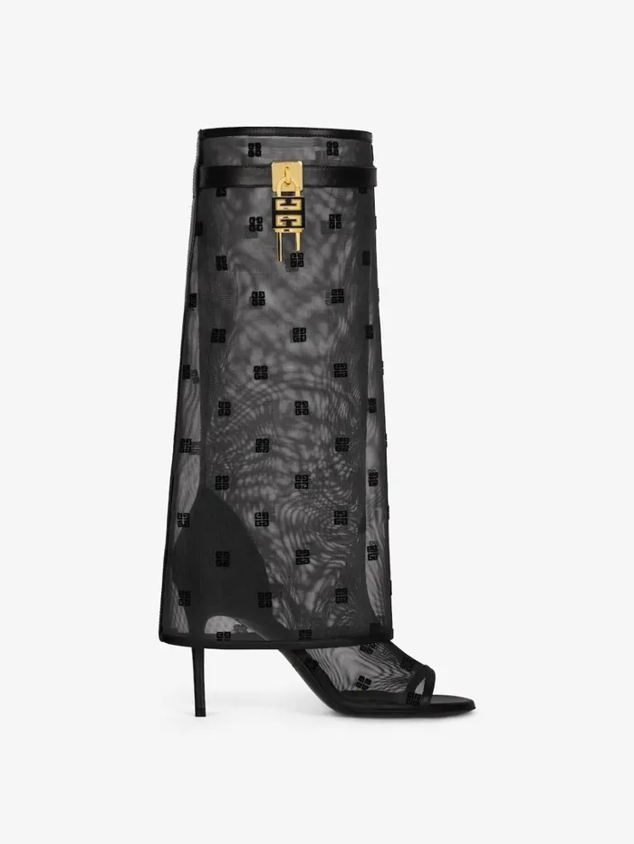 Givenchy Shark Lock Stiletto Sandal Boots In 4G Mesh Black Women Shark Lock