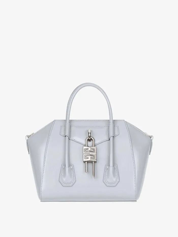 Givenchy Small Antigona Lock Bag In Box Leather Light Grey Women Antigona
