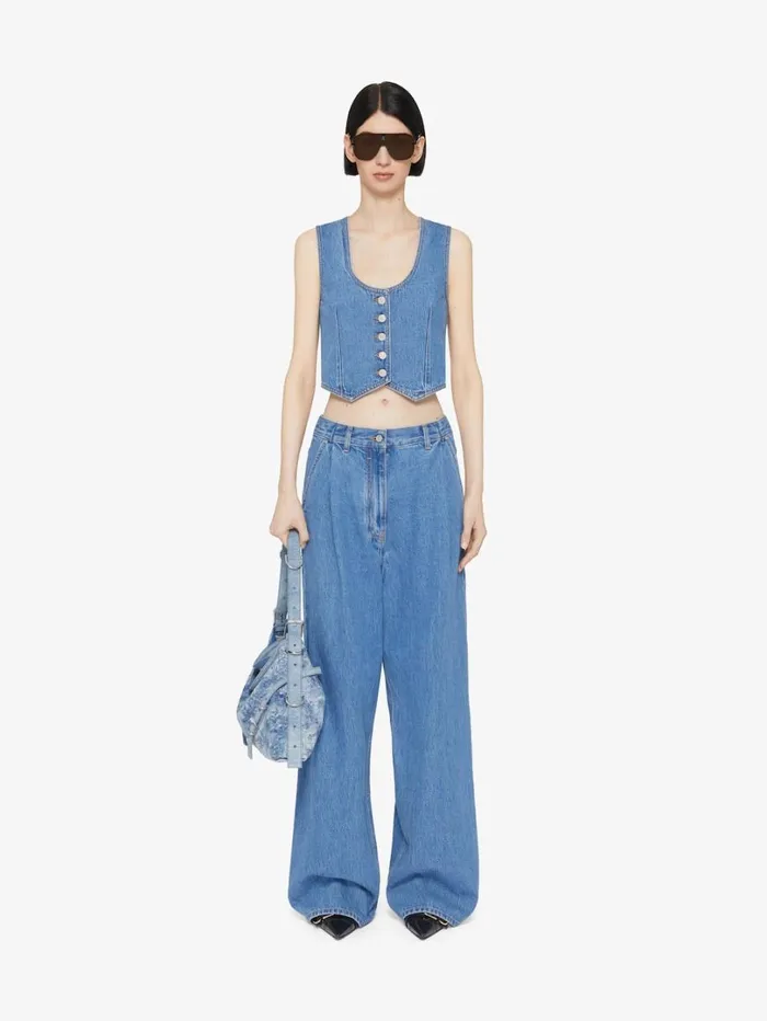 Givenchy Voyou Waistcoat In Denim Deep Blue Women Tops and Shirts