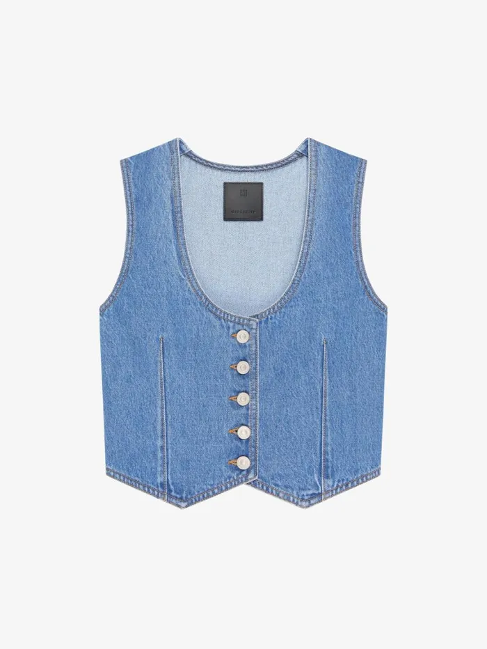 Givenchy Voyou Waistcoat In Denim Deep Blue Women Tops and Shirts
