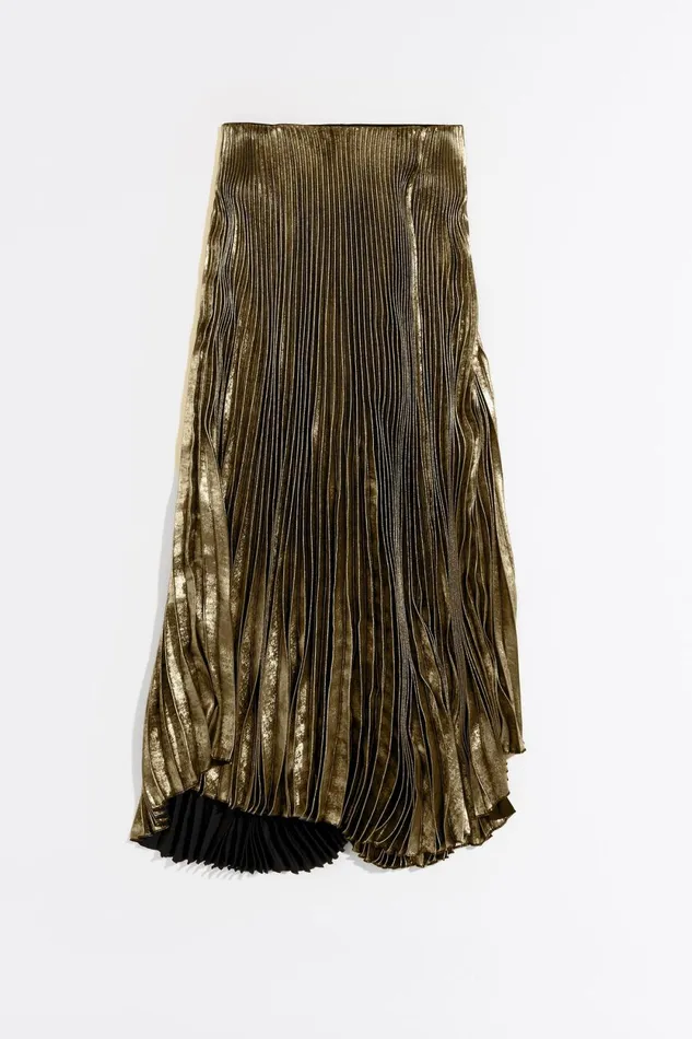 Gold Pleated Midi Skirt Gold Women Bimba Y Lola Skirts