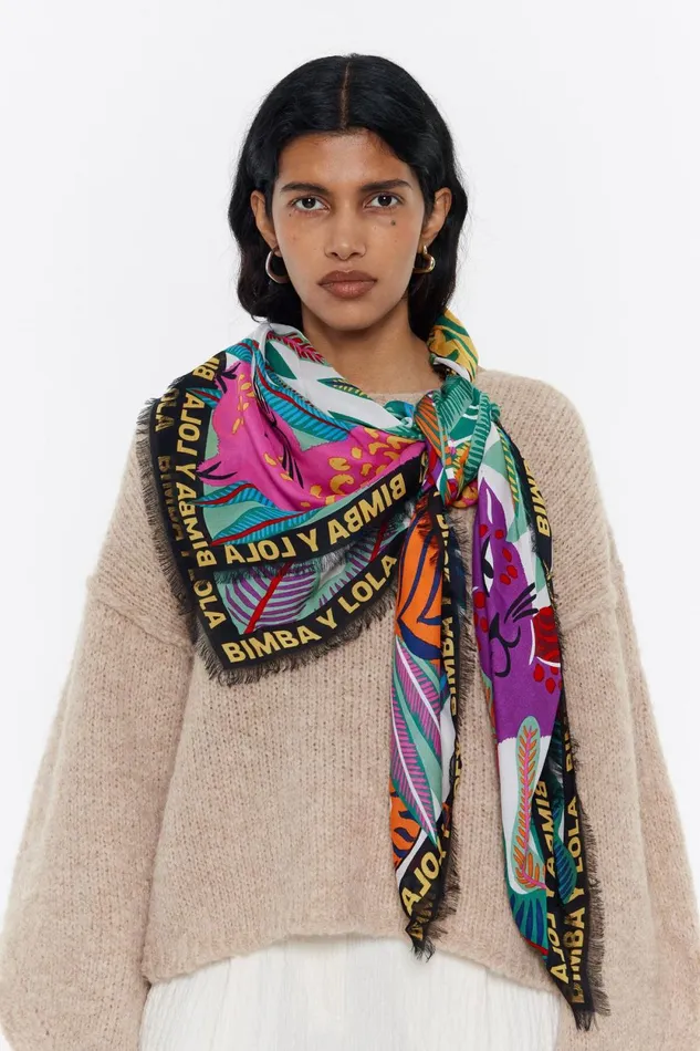 Gray Jungle Leopard And Tiger Shawl Light Grey Women Bimba Y Lola Scarves Gray Jungle Leopard And Tiger Shawl Light Grey Women Bimba Y Lola Scarves