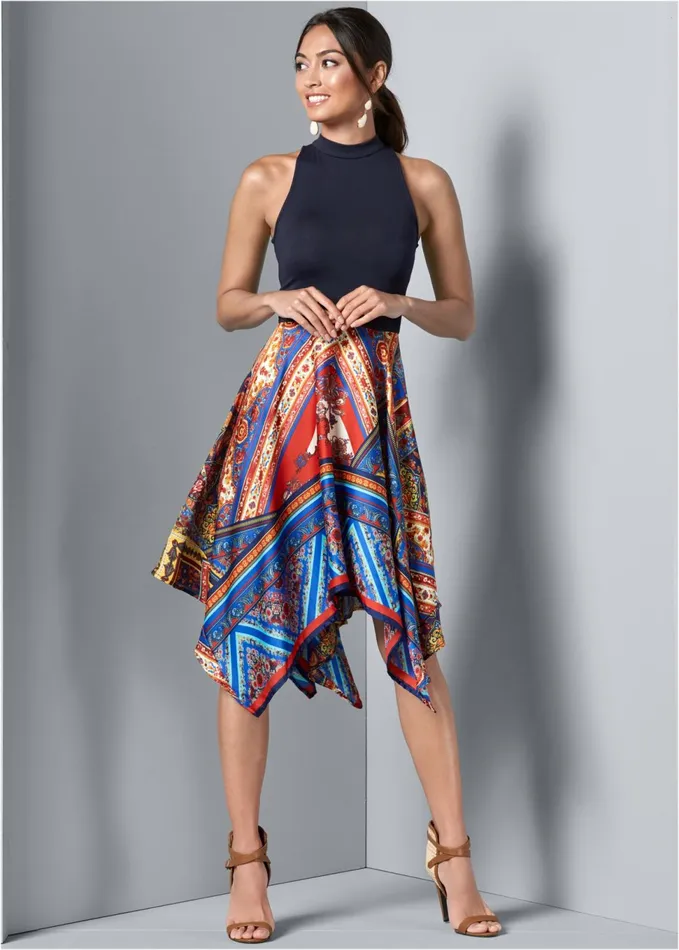 HANDKERCHIEF HEM DRESS Navy Multi Women VENUS Sundresses