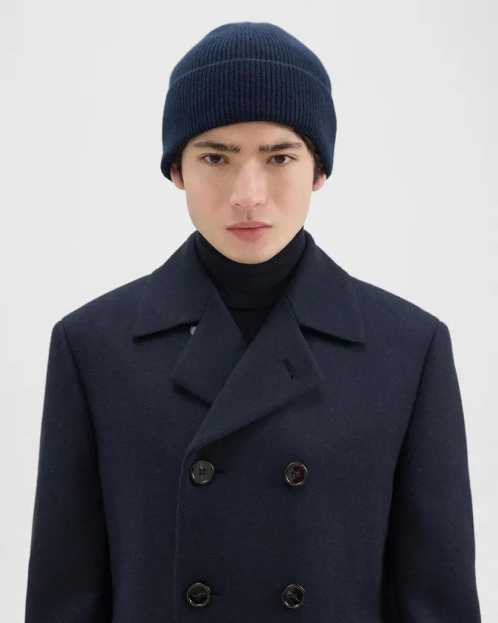 Hats Scarves Men Theory Camden Beanie In Ribbed Cashmere Baltic