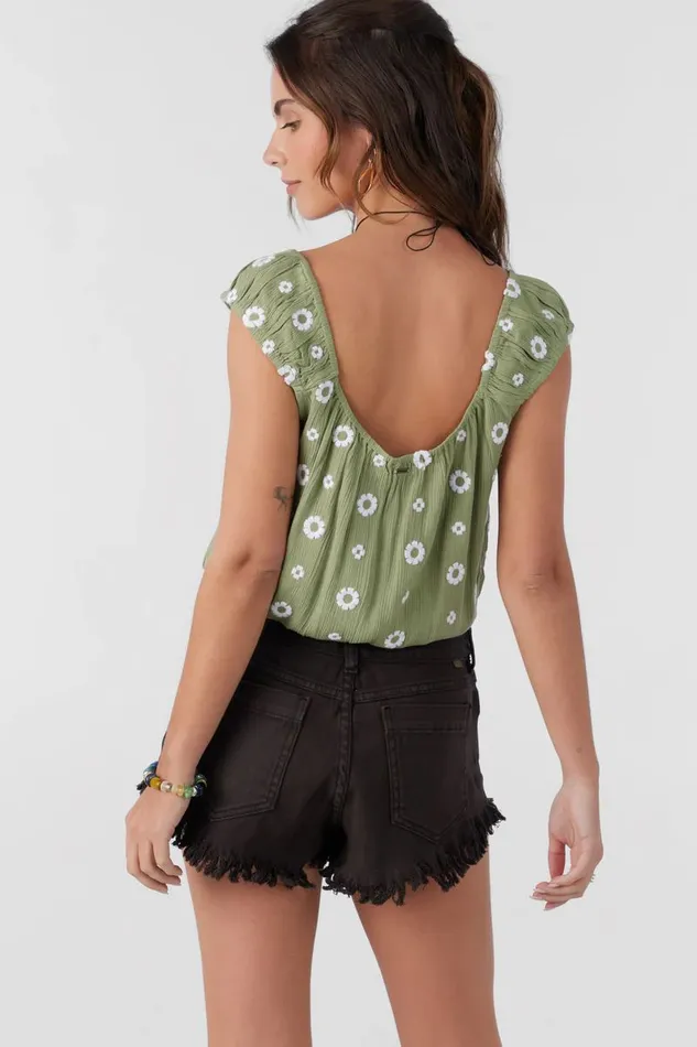 HUGHES EMBROIDERED GEO TOP Oil Green Women O039NEILL Clothing