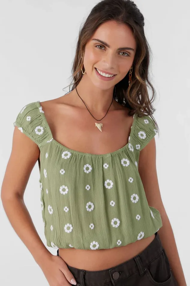HUGHES EMBROIDERED GEO TOP Oil Green Women O039NEILL Clothing