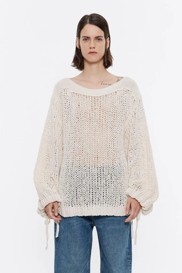 Ivory Oversize Openknit Sweater Ivory Women Bimba Y Lola Knitwear Ivory Oversize Openknit Sweater Ivory Women Bimba Y Lola Knitwear