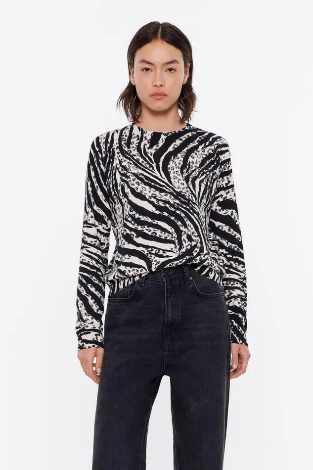 Ivory Zebra Cotton Sweater Zebra Ivory Women Bimba Y Lola Knitwear