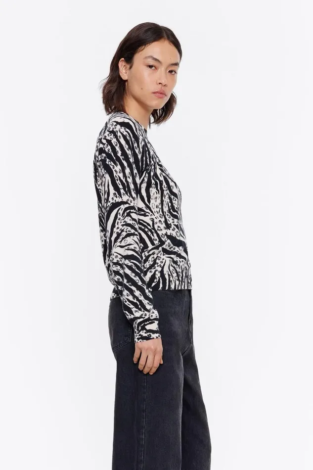 Ivory Zebra Cotton Sweater Zebra Ivory Women Bimba Y Lola Knitwear Ivory Zebra Cotton Sweater Zebra Ivory Women Bimba Y Lola Knitwear