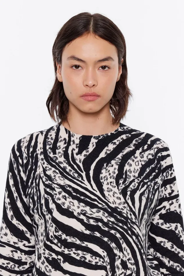 Ivory Zebra Cotton Sweater Zebra Ivory Women Bimba Y Lola Knitwear Ivory Zebra Cotton Sweater Zebra Ivory Women Bimba Y Lola Knitwear