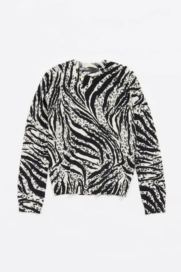 Ivory Zebra Cotton Sweater Zebra Ivory Women Bimba Y Lola Knitwear Ivory Zebra Cotton Sweater Zebra Ivory Women Bimba Y Lola Knitwear