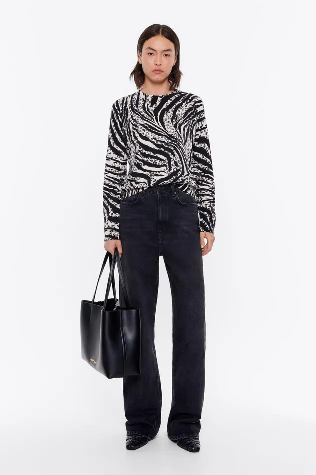 Ivory Zebra Cotton Sweater Zebra Ivory Women Bimba Y Lola Knitwear Ivory Zebra Cotton Sweater Zebra Ivory Women Bimba Y Lola Knitwear