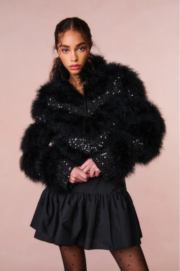 Jackets and Coats WomenKids LoveShackFancy Curran Sequin Feathered Jacket Black