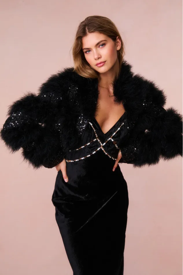 Jackets and Coats WomenKids LoveShackFancy Curran Sequin Feathered Jacket Black