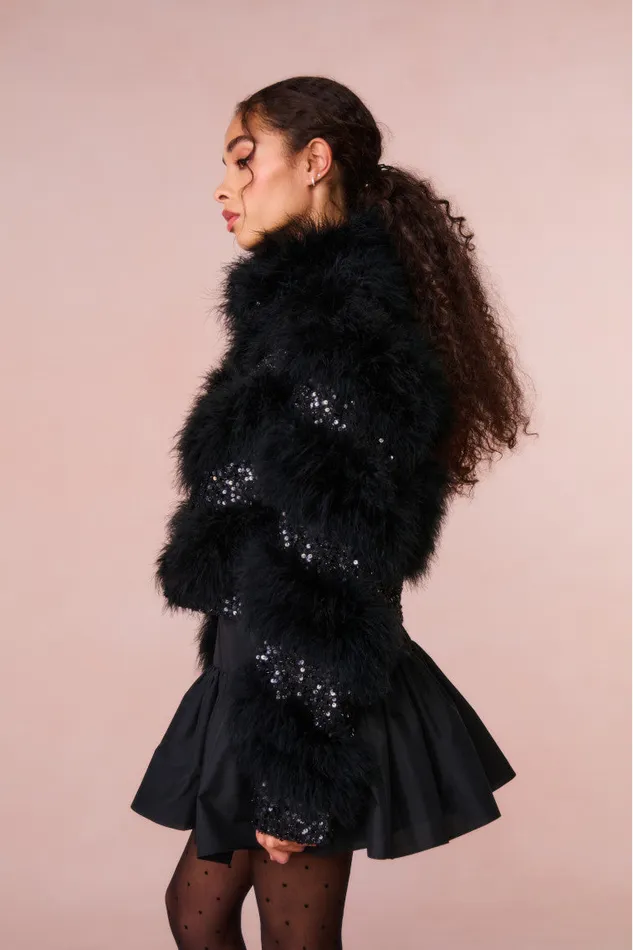 Jackets and Coats WomenKids LoveShackFancy Curran Sequin Feathered Jacket Black