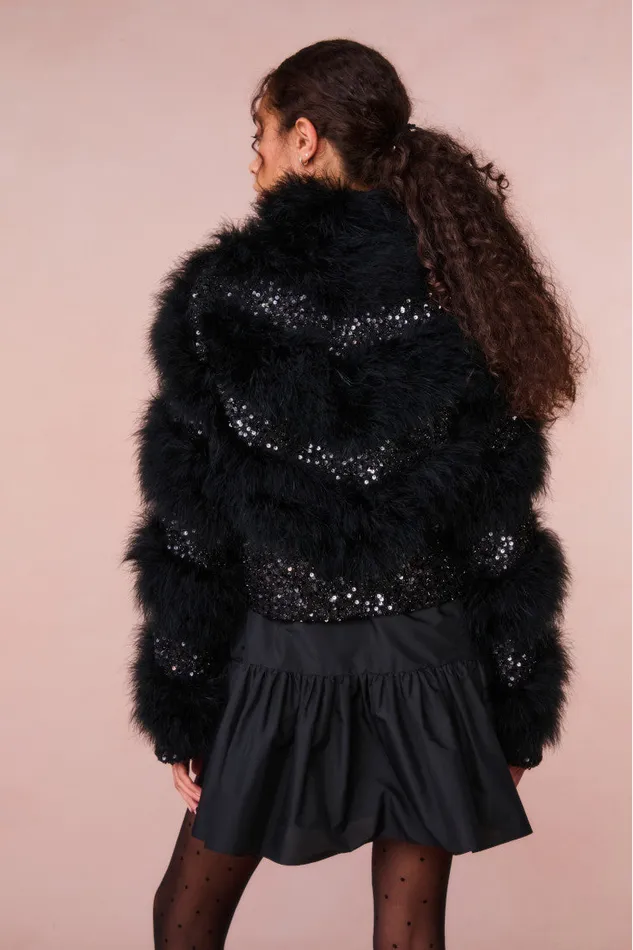 Jackets and Coats WomenKids LoveShackFancy Curran Sequin Feathered Jacket Black