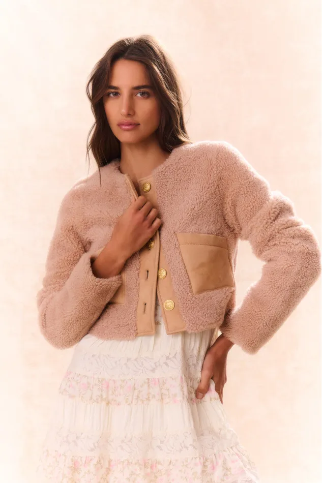 Jackets and Coats Women LoveShackFancy Lully Faux Shearling Jacket Honey