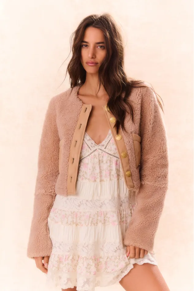 Jackets and Coats Women LoveShackFancy Lully Faux Shearling Jacket Honey