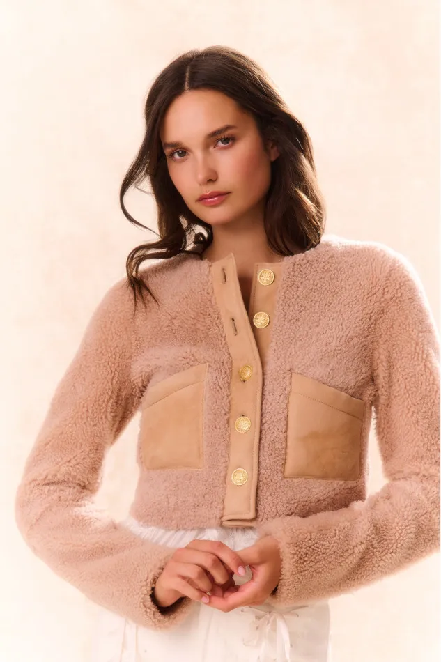 Jackets and Coats Women LoveShackFancy Lully Faux Shearling Jacket Honey
