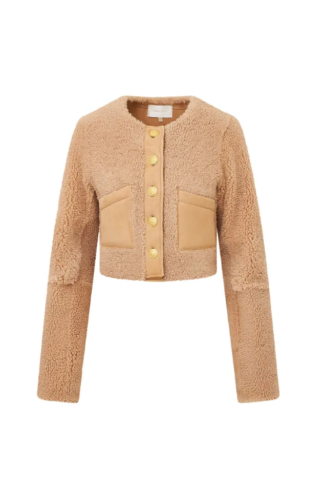 Jackets and Coats Women LoveShackFancy Lully Faux Shearling Jacket Honey