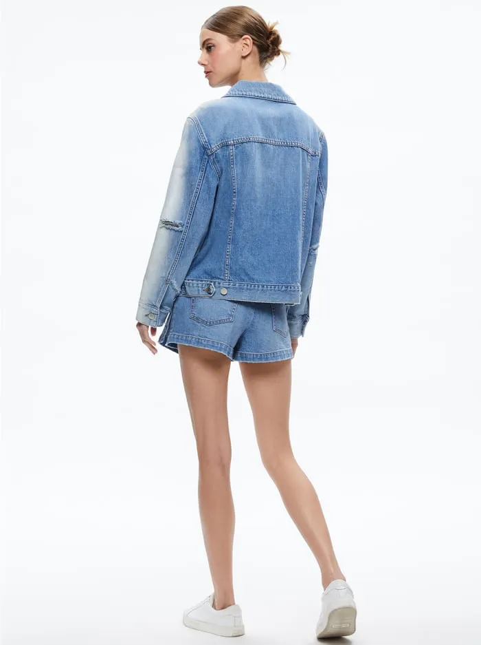 Jackets Coats Women Alice Olivia Jeff Oversized Denim Jacket Light Indigo Bleached Stripe