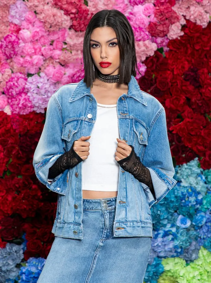 Jackets Coats Women Alice Olivia Jeff Oversized Denim Jacket Light Indigo Bleached Stripe
