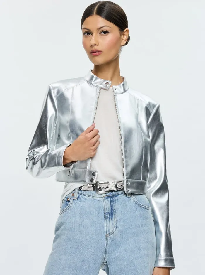 Jackets Coats Women Alice Olivia Lari Vegan Moto Jacket Silver