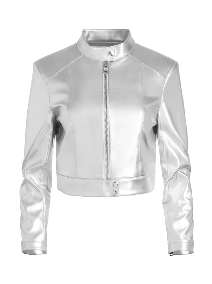 Jackets Coats Women Alice Olivia Lari Vegan Moto Jacket Silver