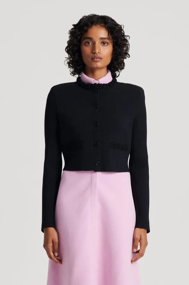Jackets Women Scanlan Theodore CREPE KNIT DAISY CROP JACKET Black Jackets Women Scanlan Theodore CREPE KNIT DAISY CROP JACKET Black