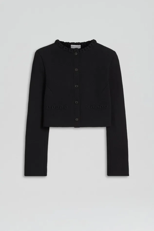Jackets Women Scanlan Theodore CREPE KNIT DAISY CROP JACKET Black Jackets Women Scanlan Theodore CREPE KNIT DAISY CROP JACKET Black