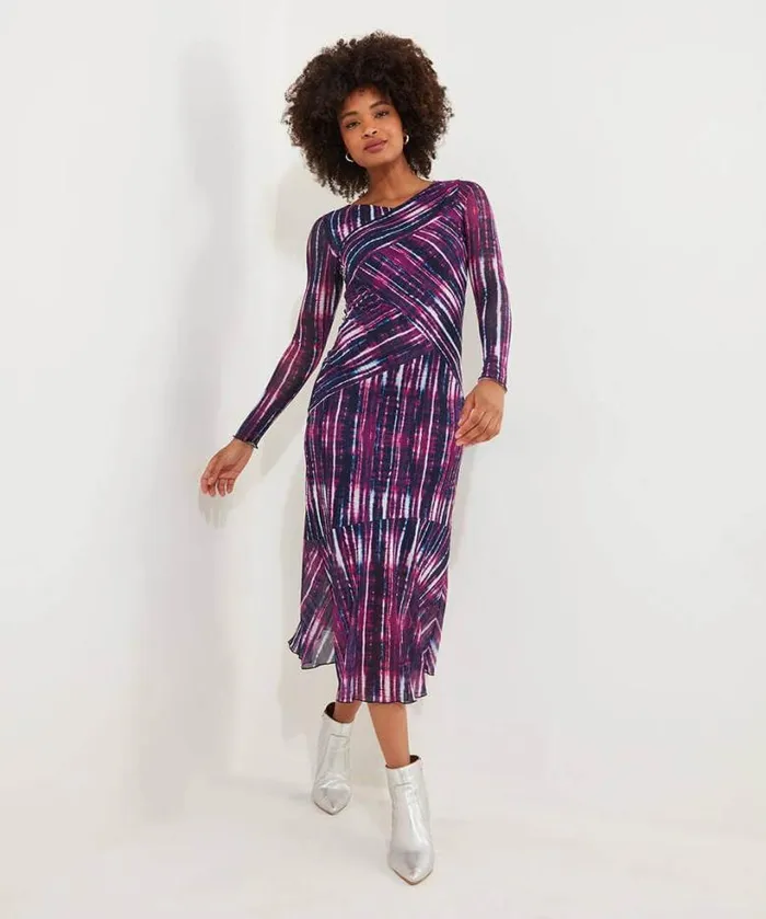 Joe Browns Dresses Women Elsa Printed Mesh Dress Purple Joe Browns Dresses Women Elsa Printed Mesh Dress Purple