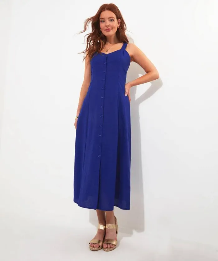 Joe Browns Dresses Women Jane Button Through Linen Blend Dress Blue