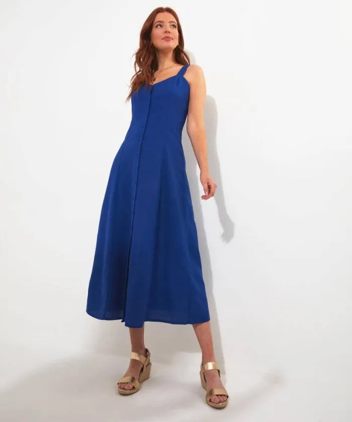 Joe Browns Dresses Women Jane Button Through Linen Blend Dress Blue Joe Browns Dresses Women Jane Button Through Linen Blend Dress Blue