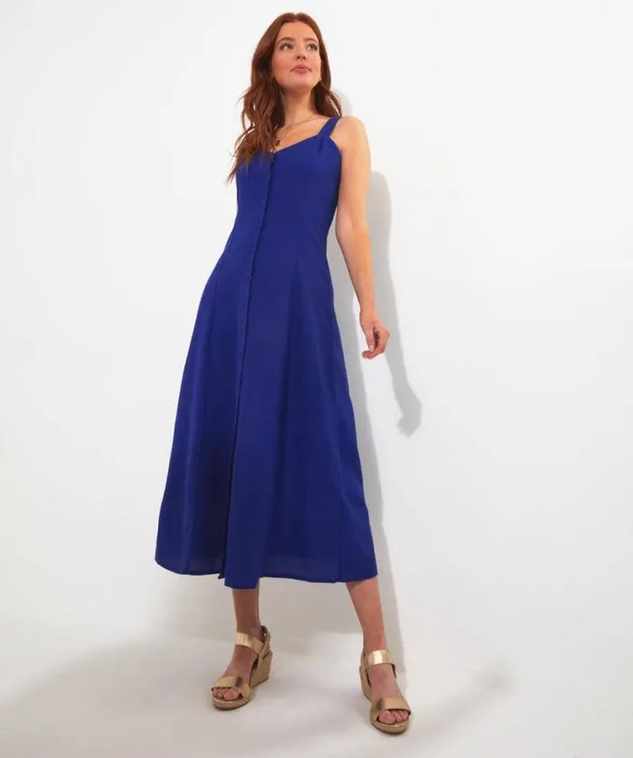 Joe Browns Dresses Women Jane Button Through Linen Blend Dress Blue Joe Browns Dresses Women Jane Button Through Linen Blend Dress Blue