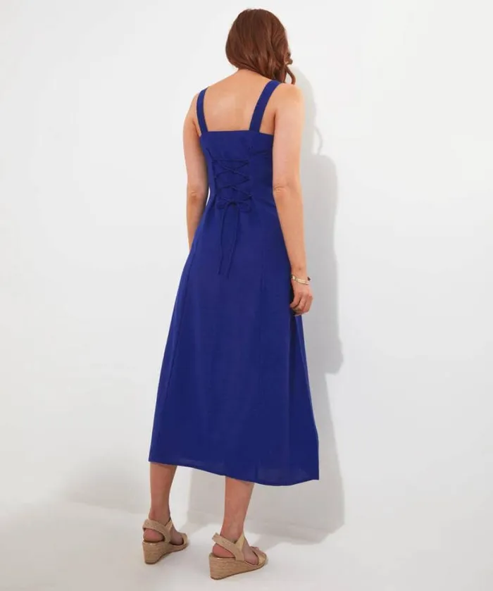 Joe Browns Dresses Women Jane Button Through Linen Blend Dress Blue Joe Browns Dresses Women Jane Button Through Linen Blend Dress Blue