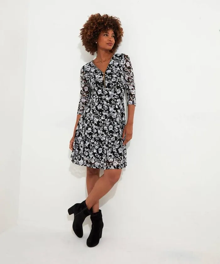 Joe Browns Petite Collection Women Favourite Zip Lace Dress Black