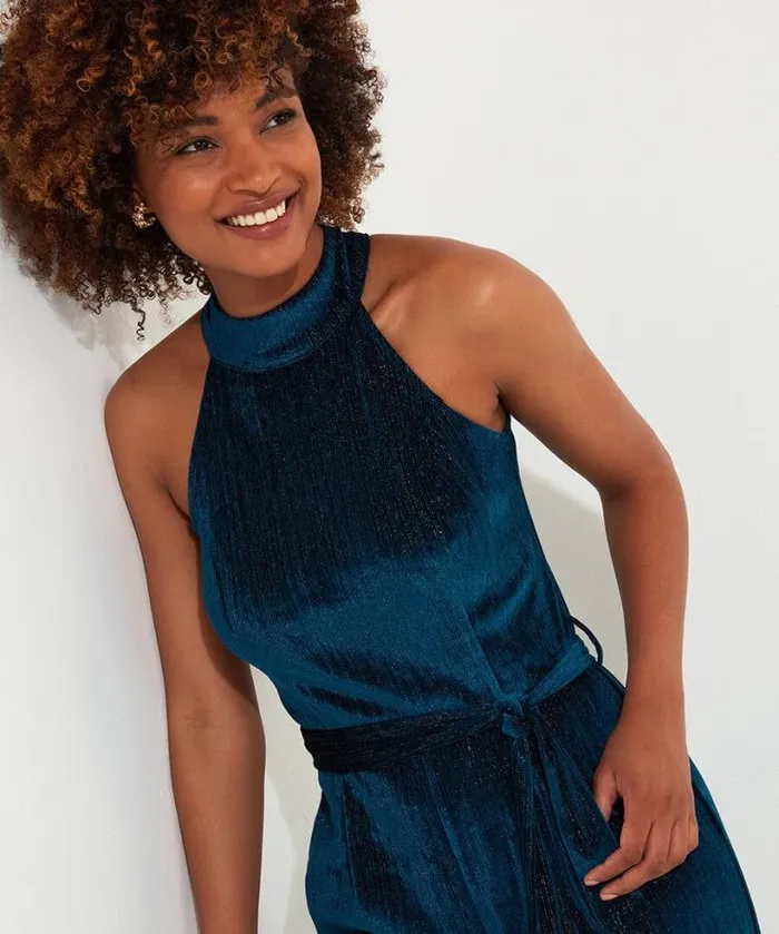 Joe Browns Petite Collection Women Statement Velour Jumpsuit Teal Joe Browns Petite Collection Women Statement Velour Jumpsuit Teal