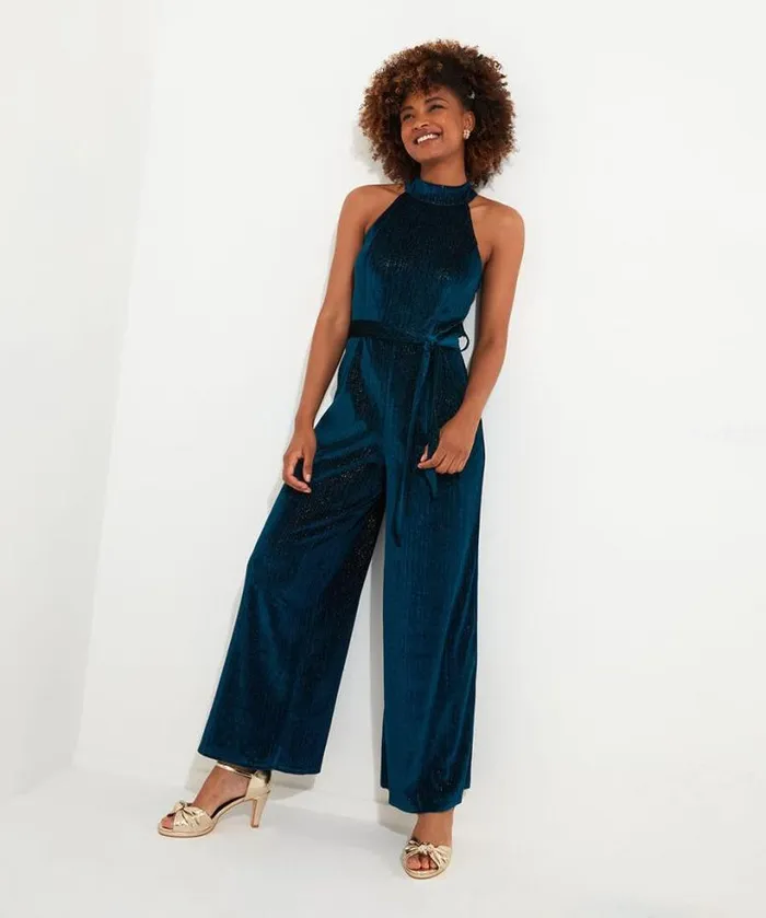 Joe Browns Petite Collection Women Statement Velour Jumpsuit Teal Joe Browns Petite Collection Women Statement Velour Jumpsuit Teal