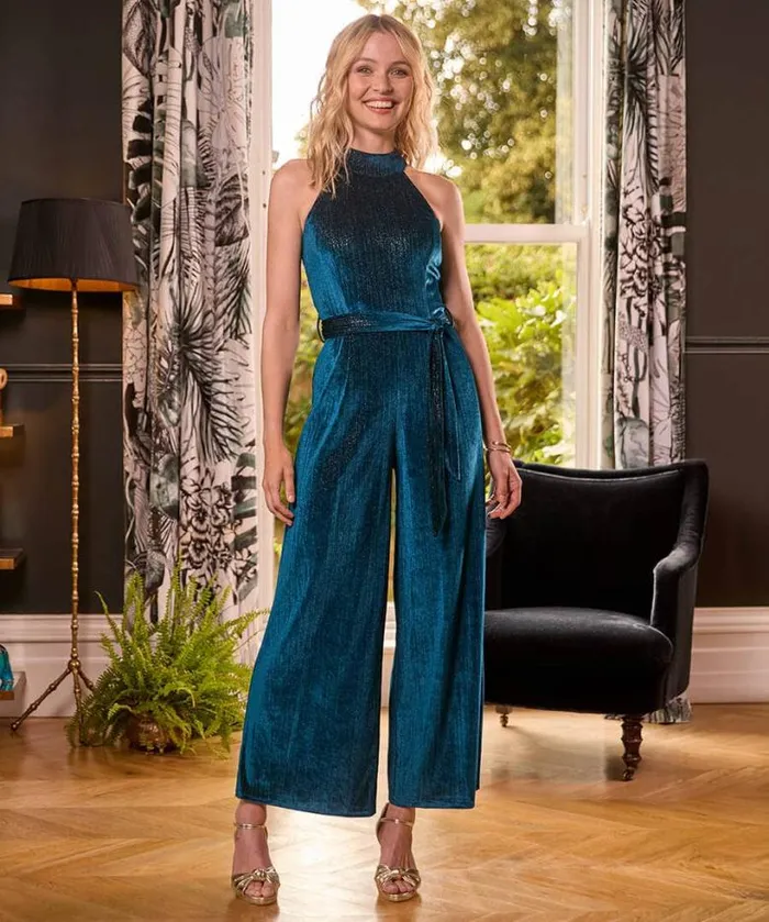 Joe Browns Petite Collection Women Statement Velour Jumpsuit Teal Joe Browns Petite Collection Women Statement Velour Jumpsuit Teal